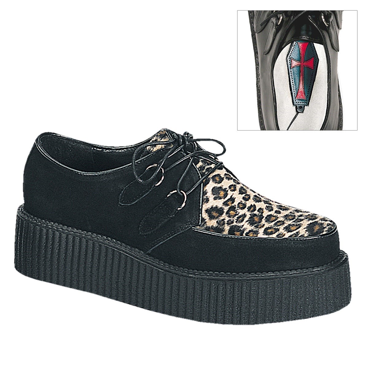 Demonia Creeper-400 Velúr-Cheetah Fur Férfi Creeper Cipő Fekete | GWTH-Ⅹ