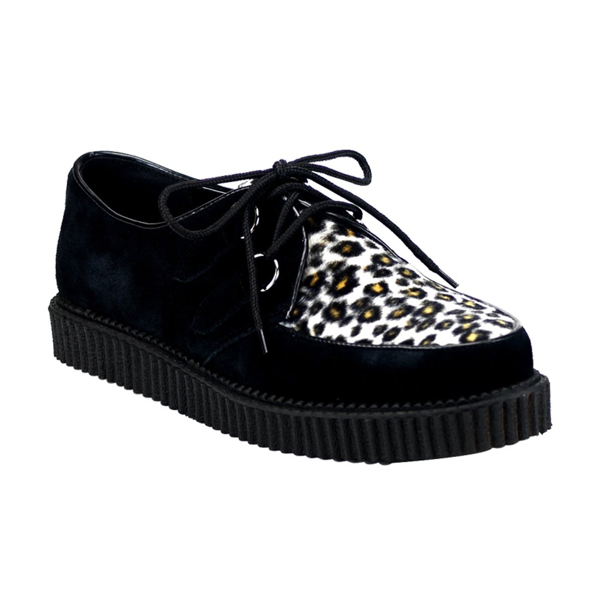 Demonia Creeper-600 Velúr-Cheetah Fur Férfi Creeper Cipő Fekete | PCEV-Ⅱ