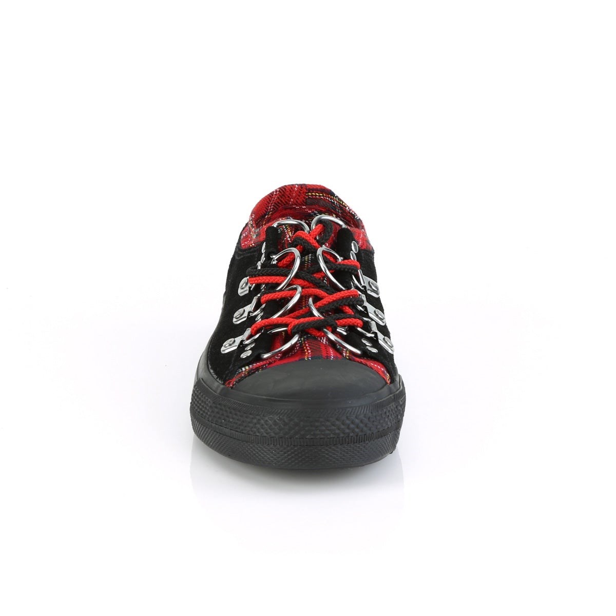 Demonia Deviant-05 Velúr Plaid Férfi Sneakers Fekete Piros | ZBLX-Ⅶ