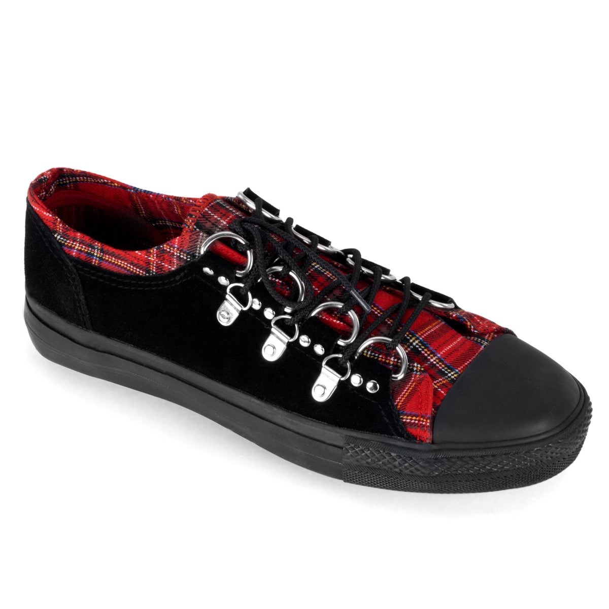 Demonia Deviant-05 Velúr Plaid Férfi Sneakers Fekete Piros | ZBLX-Ⅶ