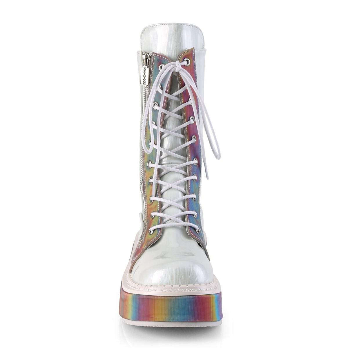 Demonia Emily-350 Brushed Hologram Vegan Bőr-Rainbow Reflective Női Térdig Érő Csizma Fehér | PKBX-Ⅴ