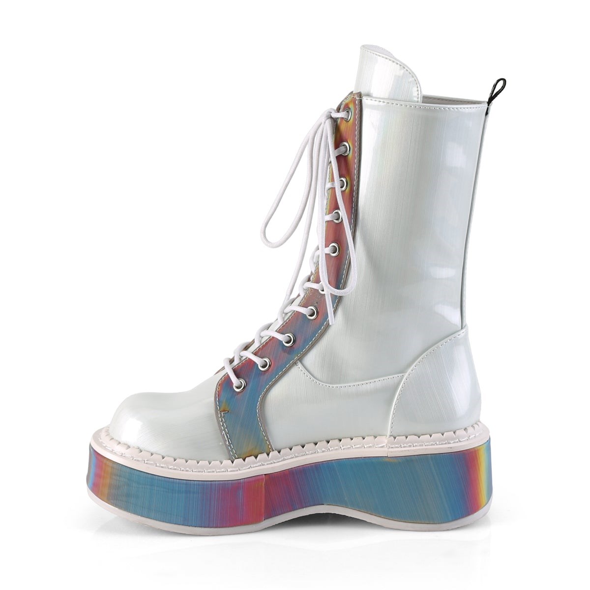 Demonia Emily-350 Brushed Hologram Vegan Bőr-Rainbow Reflective Női Térdig Érő Csizma Fehér | PKBX-Ⅴ