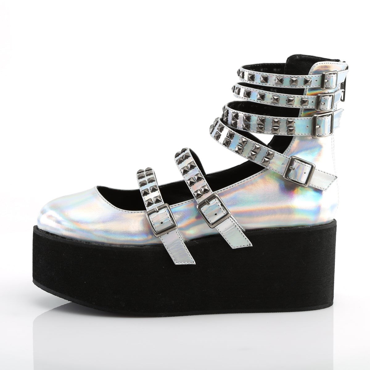 Demonia Grip-31 Hologram Vegan Bőr Női Platform Cipő Titán | NQYG-Ⅵ