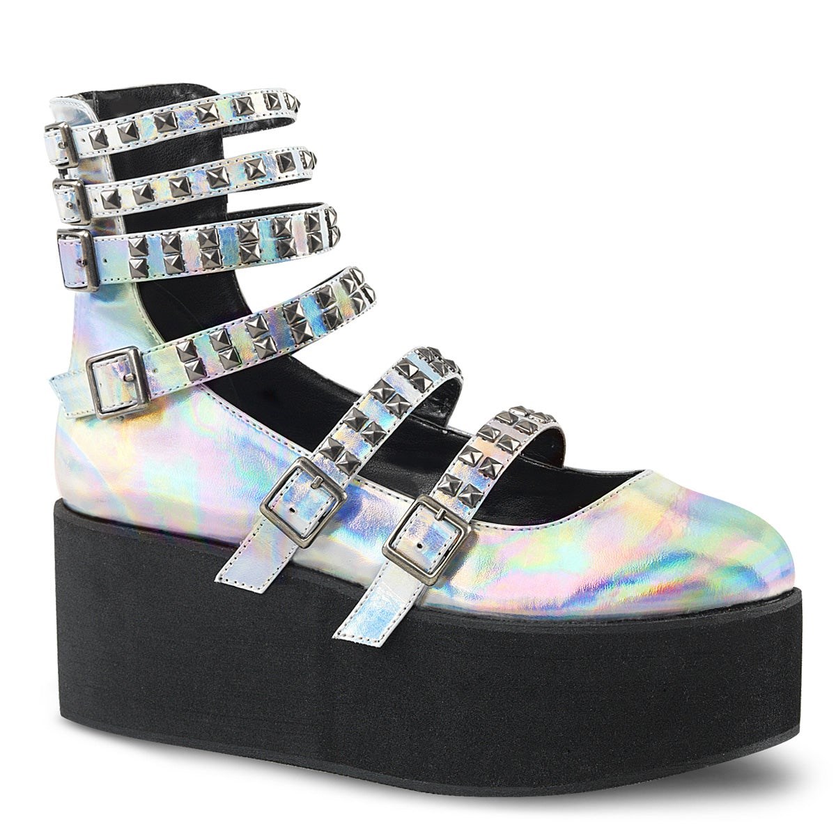 Demonia Grip-31 Hologram Vegan Bőr Női Platform Cipő Titán | NQYG-Ⅵ