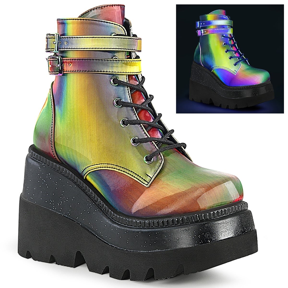 Demonia Shaker-52 Rainbow Reflective Női Bokacsizma Színes | JZOA-Ⅵ