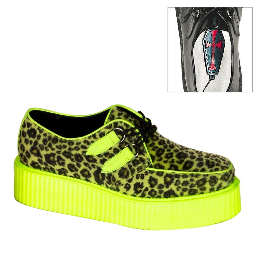 Demonia V-CREEPER-507UV Cheetah Fur-UV Férfi Creeper Cipő Citrom | BJGA-Ⅱ