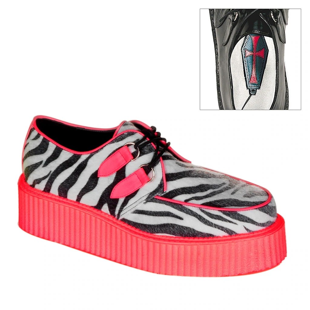 Demonia V-CREEPER-507UV Zebra Fur-UV Női Creeper Cipő Piros | SFTA-Ⅹ