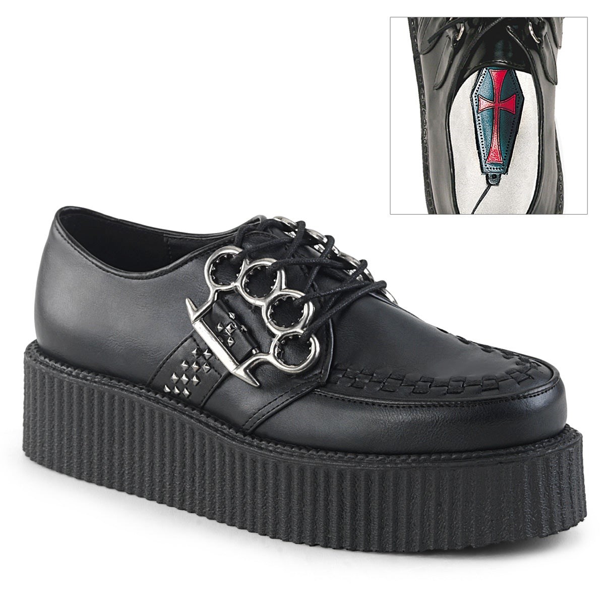 Demonia V-CREEPER-516 Vegan Bőr Női Creeper Cipő Fekete | KSDO-Ⅺ