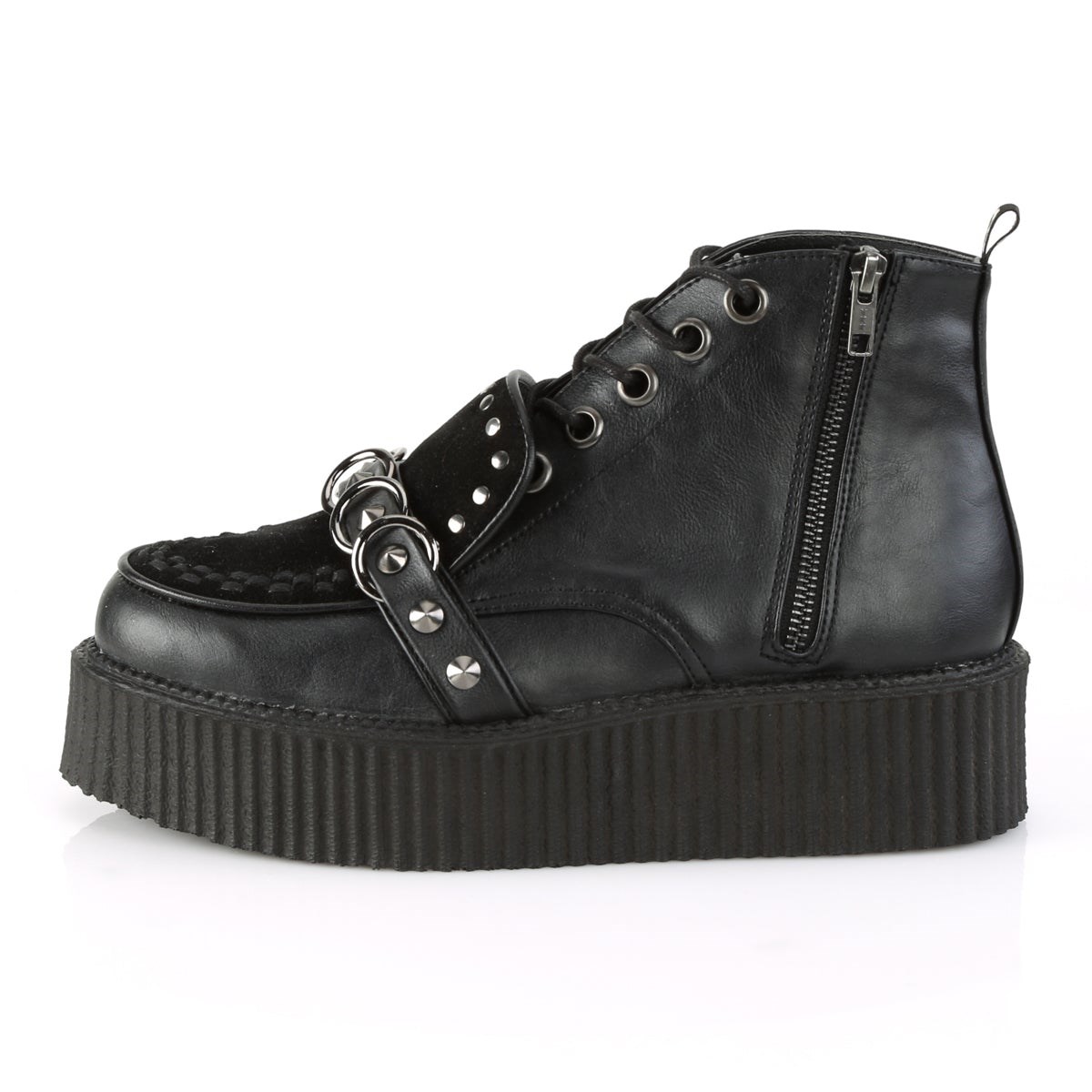 Demonia V-CREEPER-555 Vegan Bőr-Faux Velúr Női Creeper Cipő Fekete | IDQZ-Ⅰ