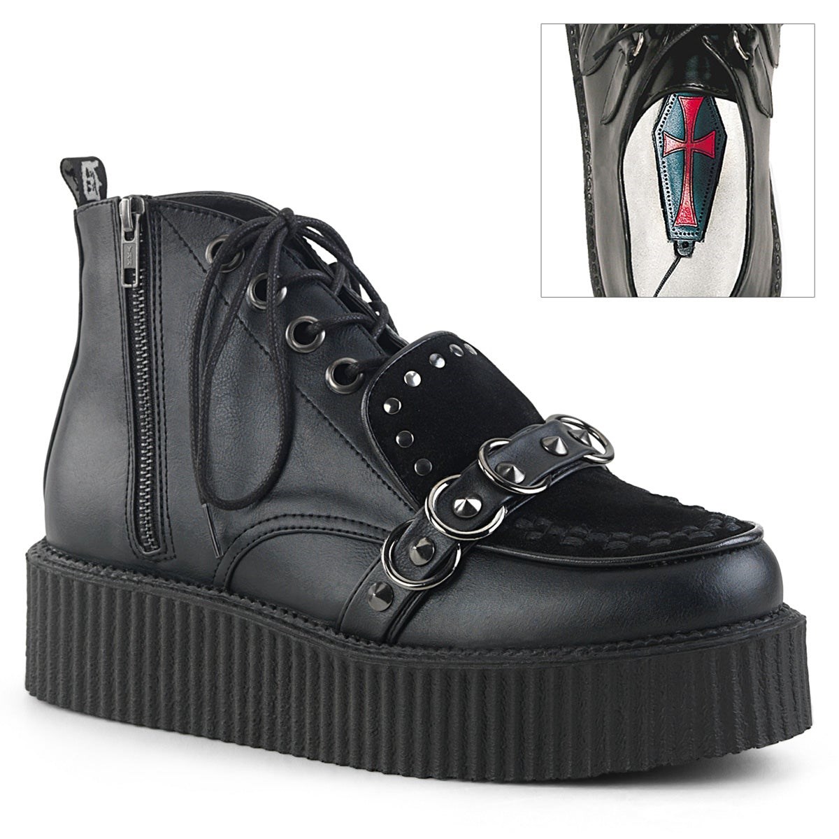 Demonia V-CREEPER-555 Vegan Bőr-Faux Velúr Női Creeper Cipő Fekete | IDQZ-Ⅰ